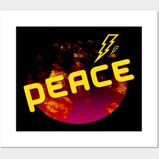 Peace on  a gold  Moon  With yellow  lightning bolt T-Shirt Posters and Art